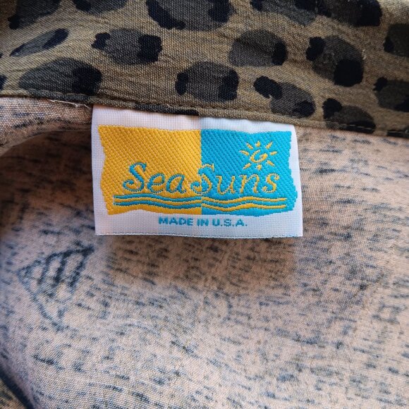 Vintage 1980s Womens Elephant Blouse Large Green Rayon Printed by Sea Suns Top L - Picture 7 of 7